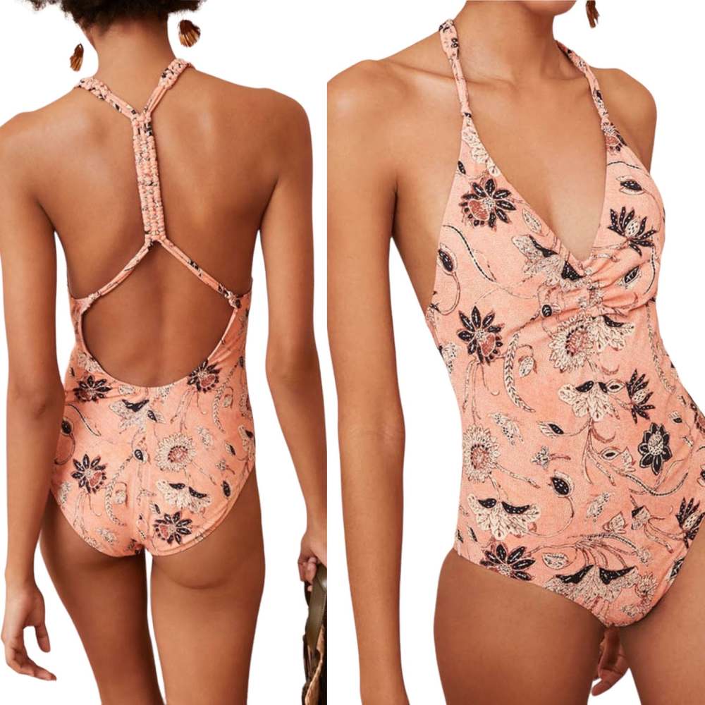 Ulla Johnson Pink Floral Twist-Front One-Piece Swimsuit